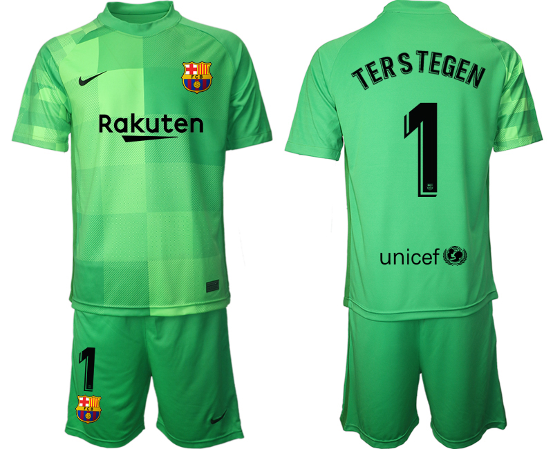 Men 2021-2022 Club Barcelona green goalkeeper #1 Soccer Jersey